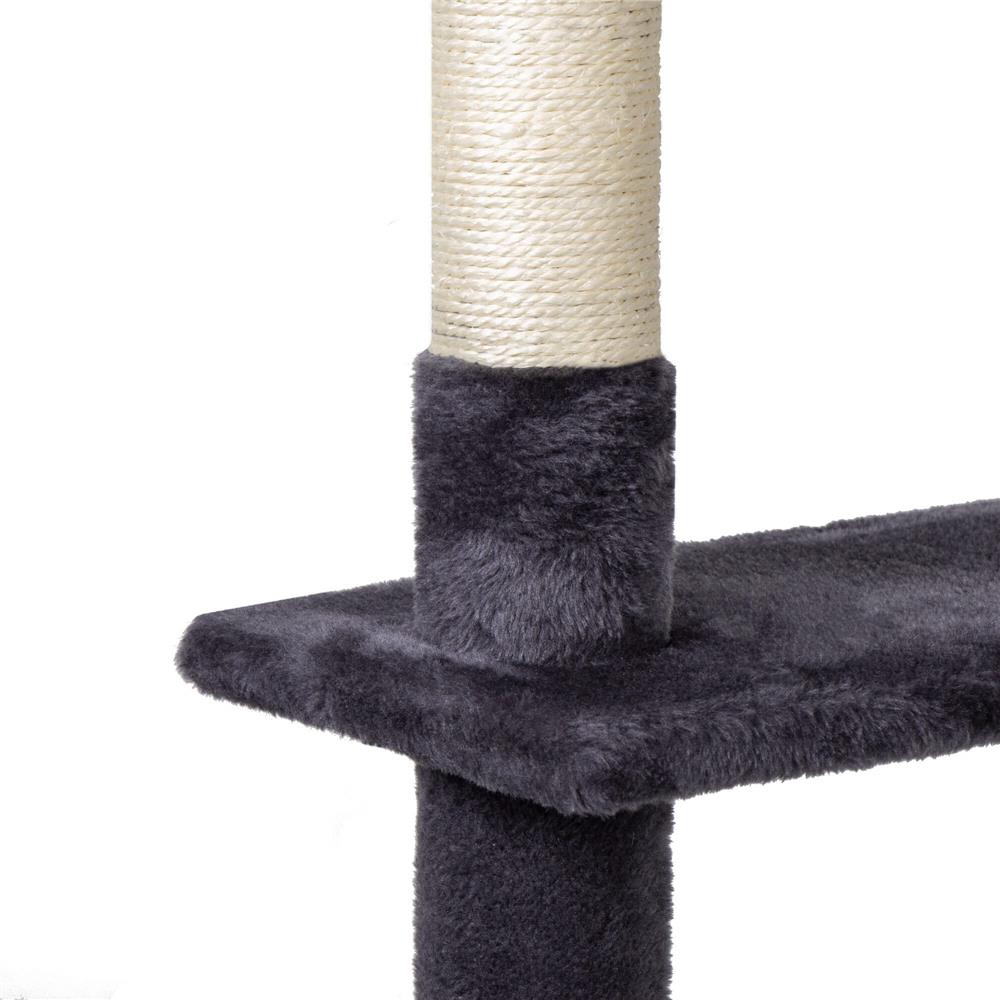 Ansamblu de joaca pentru pisici, cu loc pentru zgariat, ascuns, culcus, minge, sfoara, 203cm, gri inchis
