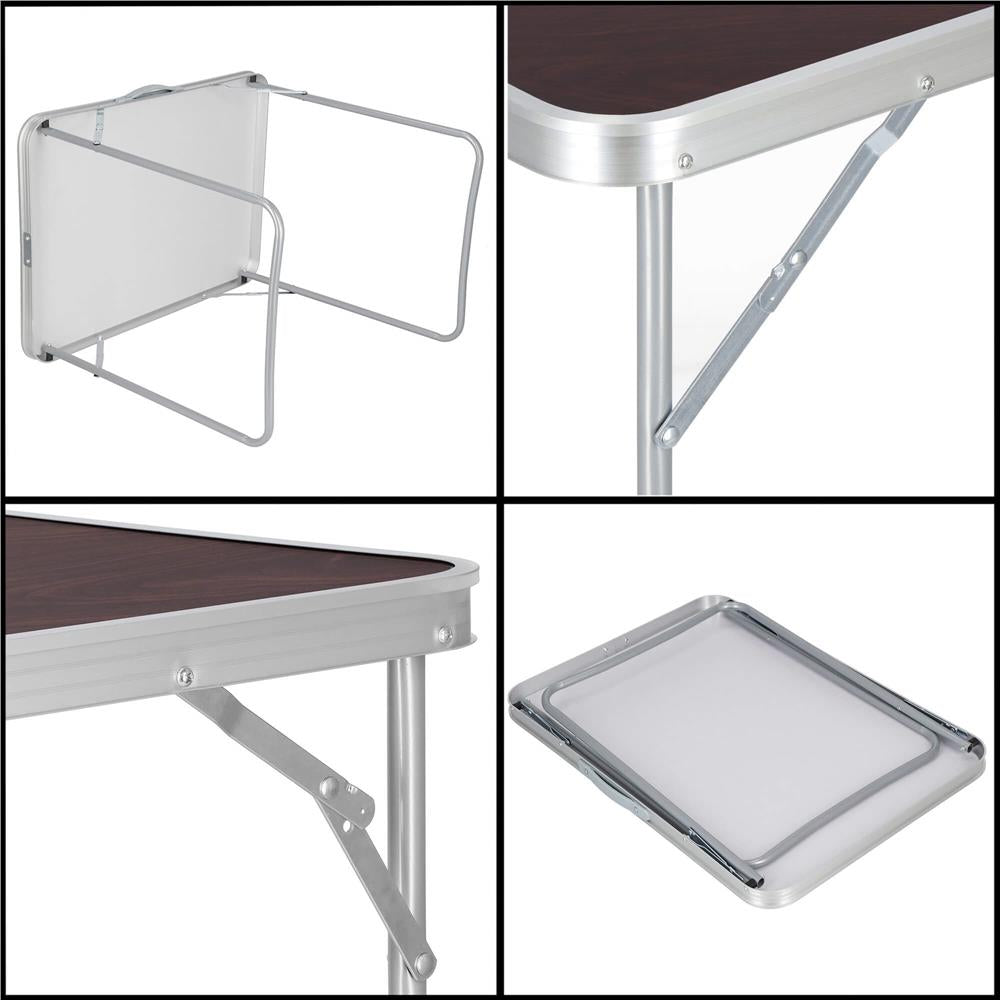 Masa camping pliabila cu cadru din aluminiu, blat MDF, 70x50x60cm, maro