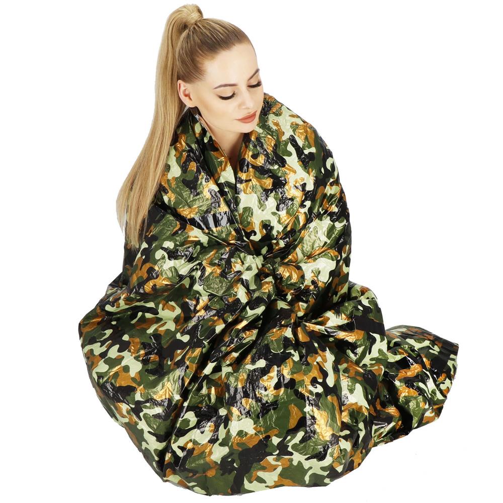 Sac de supravietuire anti hipotermie, umezeala, ploaie si vant, 120x200cm, verde camuflaj