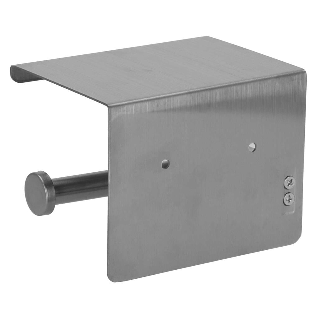Suport hartie igienica din otel cu raft depozitare, sistem montare inclus, 13.5cm, argintiu lucios
