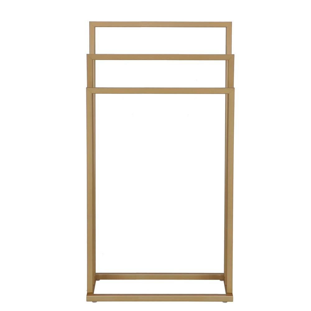 Suport metalic de baie pentru prosoape, cu 3 standuri, 86 cm, auriu mat