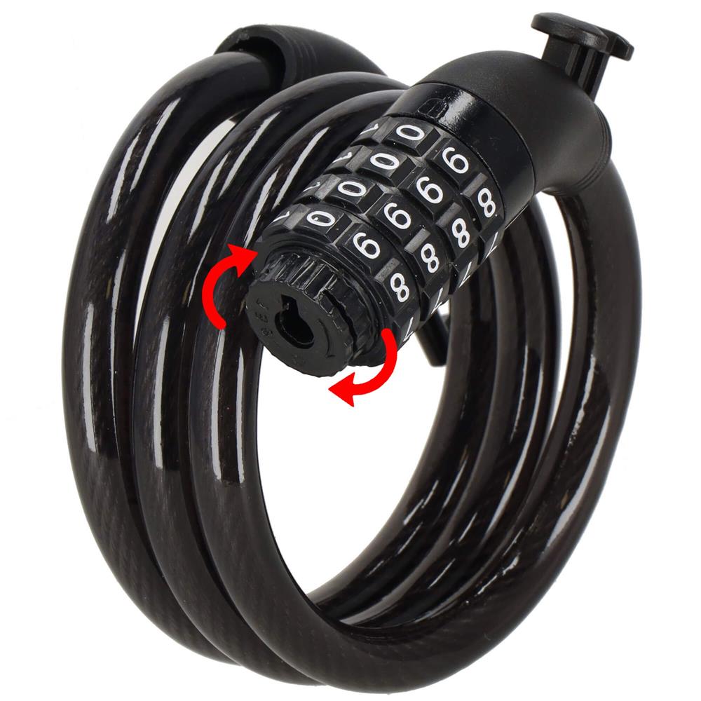 Lant antifurt bicicleta si trotineta, inchidere cifru, lungime 95 cm, Otel, Negru