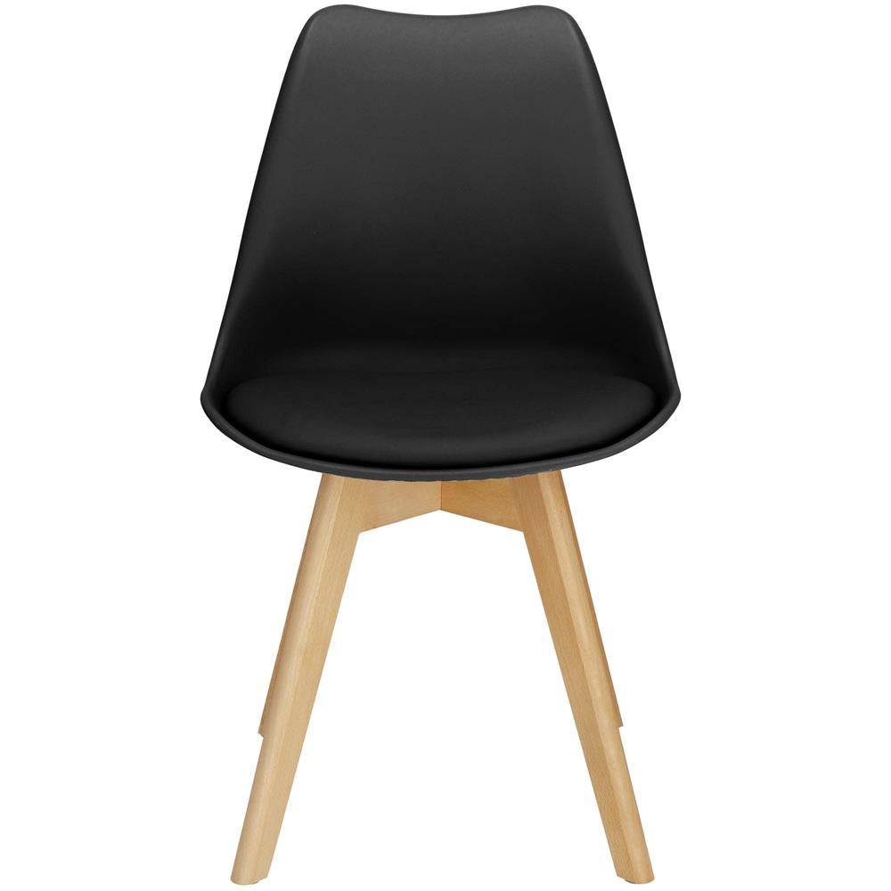Set 4 scaune dining Verdhe pentru bucatarie cu perna tapitata cu piele ecologica, 44x82cm, negru