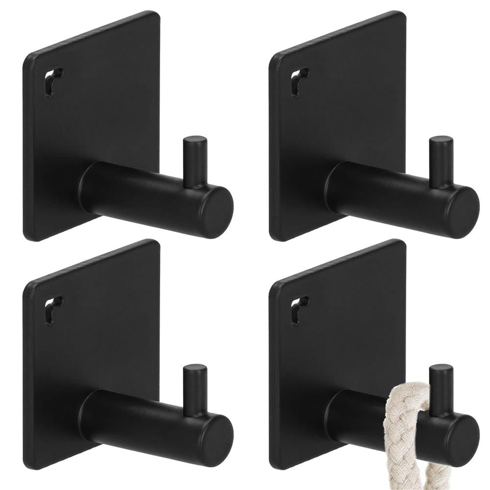 Set 4 agatatori tip cuier pentru baie, sistem fixare inclus, aluminiu, negru