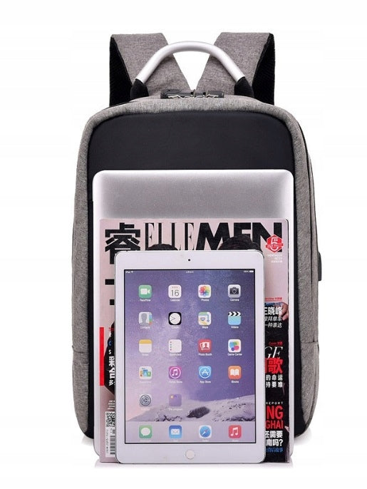 Rucsac impermeabil, cu sistem antifurt, port USB, 45x14x30cm, 25litri, negru si gri