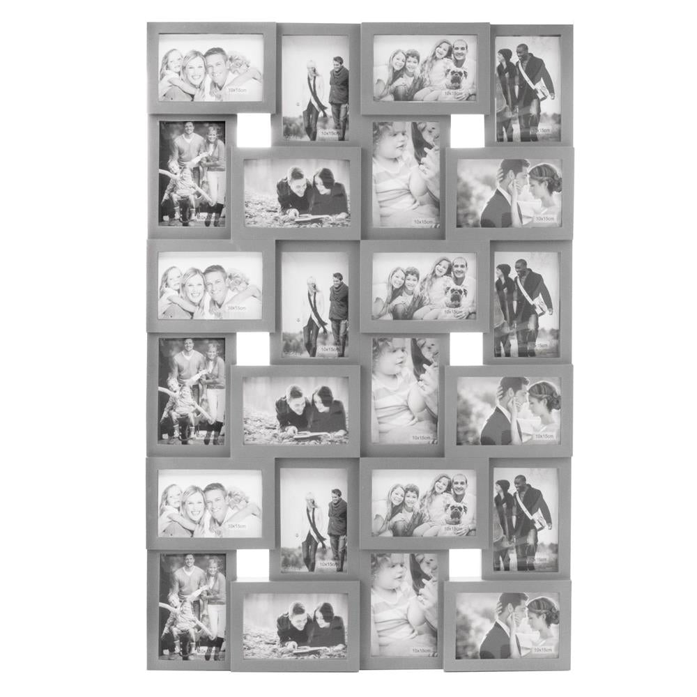 Rama foto de perete, colaj de 24 fotografii, 57x86cm, gri