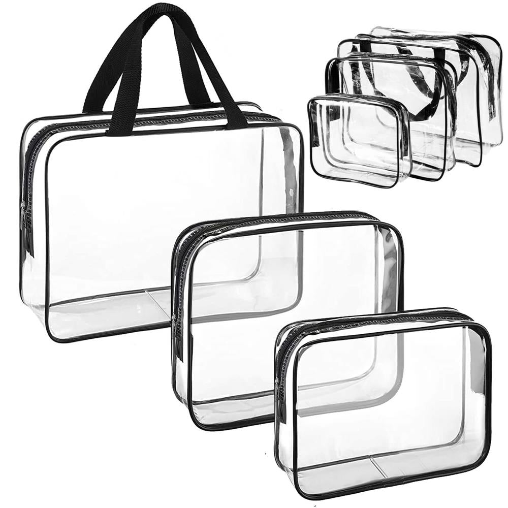 Set 3 genti organizatoare de calatorie cu fermoar, diverse dimensiuni, transparente