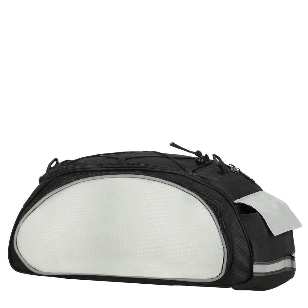 Geanta portbagaj bicicleta, 1 compartiment si 3 buzunare laterale, 40x20x17cm, negru cu elemente reflectorizante gri