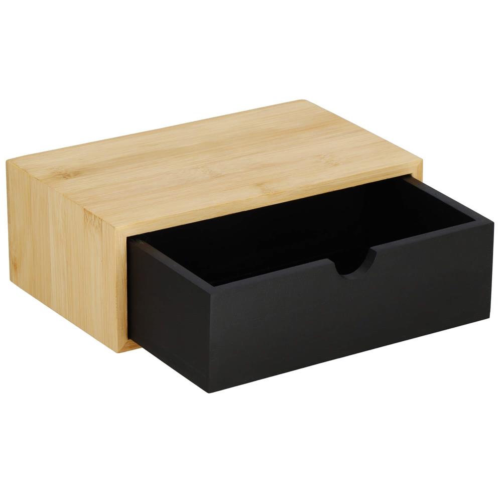 Suport hartie igienica din otel cu sertar depozitare, sistem montare inclus, 22cm, negru bej