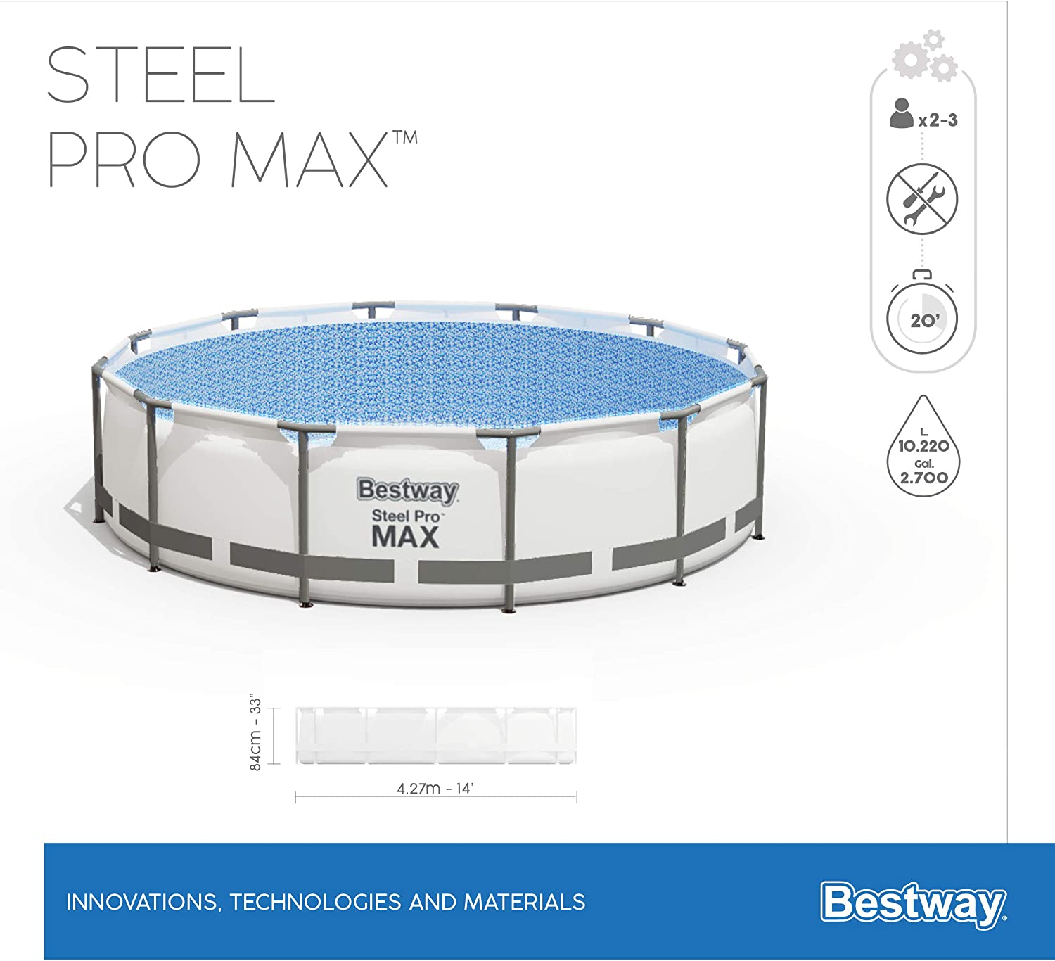 Piscina cadru metalic Bestway, 427x84 cm, 10.200 litri, cu pompa de filtrare