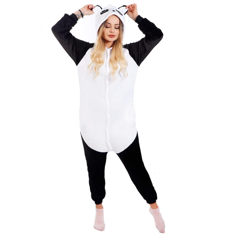 Pijama tip salopeta pentru adulti, model Panda, marime S