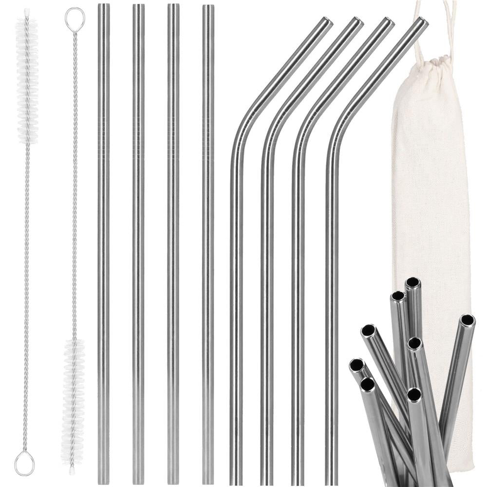 Set 8 paie metalice argintiu, reutilizabile, cu husa depozitare si perii curatat, 215x6 mm