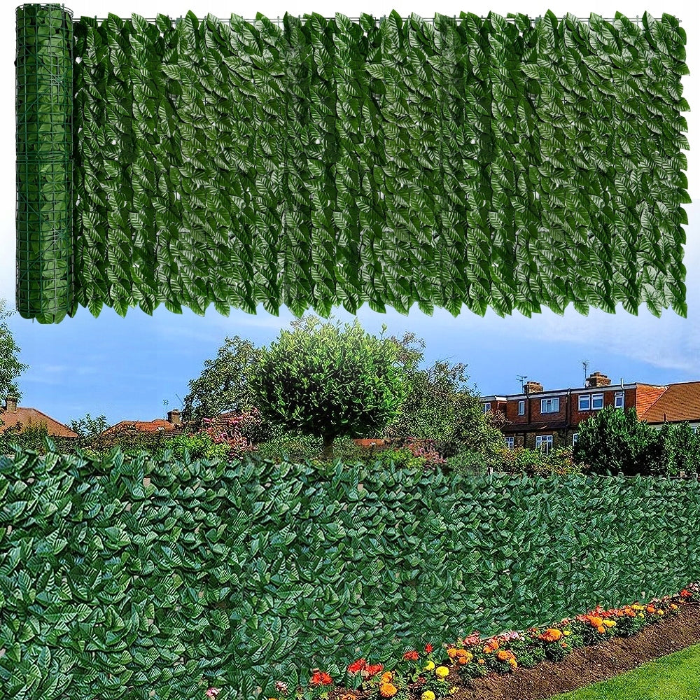 Panou paravan cu frunze artificiale pentru gard sau balcon, 100x300cm, verde