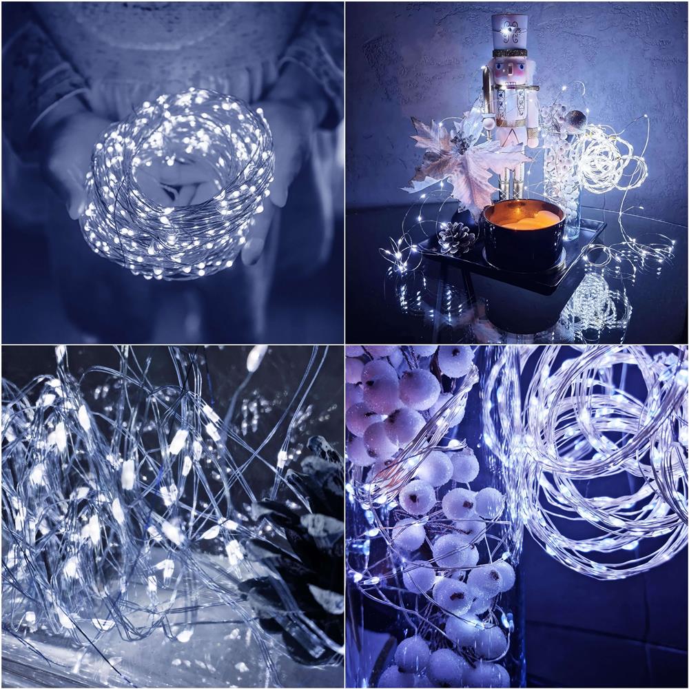 Ghirlanda luminoasa cu incarcare solara, 200 LED-uri, 22 metri, 8 functii, alb rece