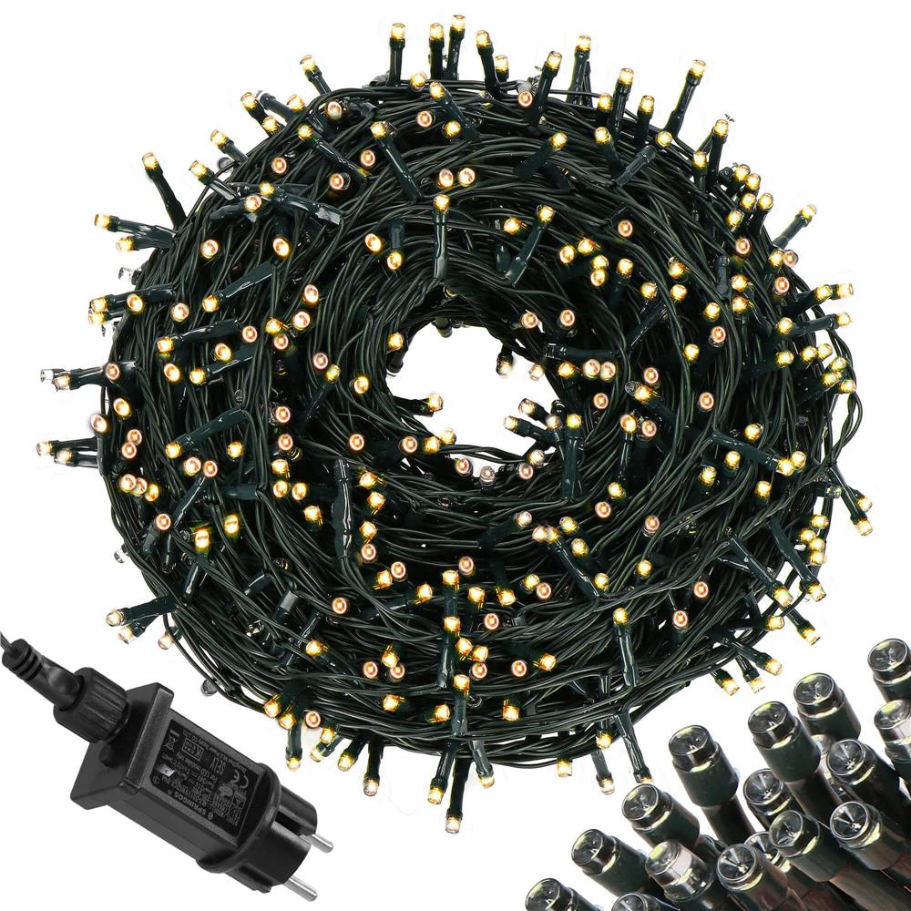 Instalatie lumini pentru bradul de Craciun, 17,5 metri, 300 LED-uri, 8 functii, alb cald