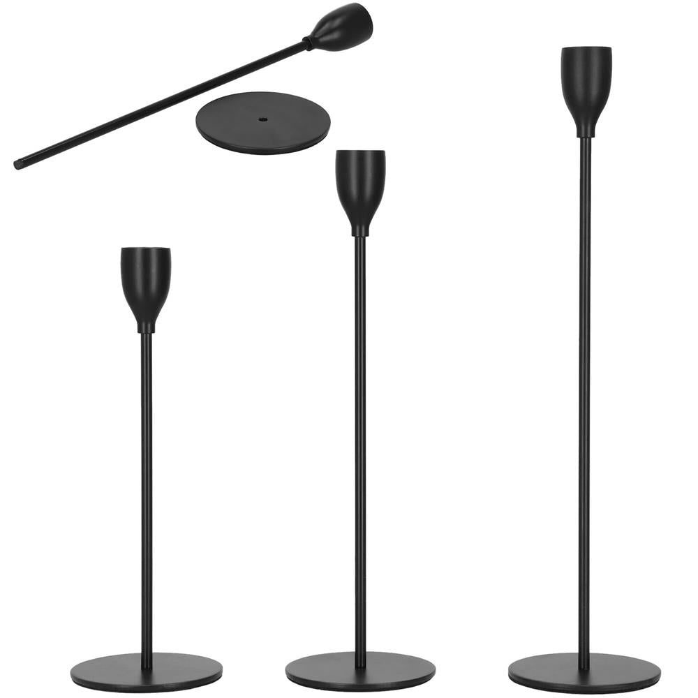 Set 3 suporturi de lumanare din metal, 23, 28 si 33cm, negru