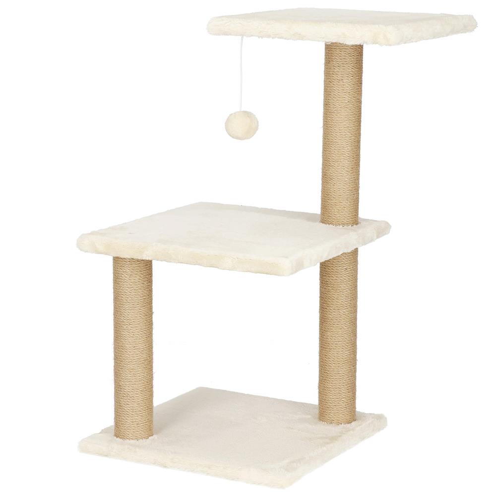 Ansamblu de joaca pentru pisici, cu loc pentru zgariat, minge, 65cm, crem