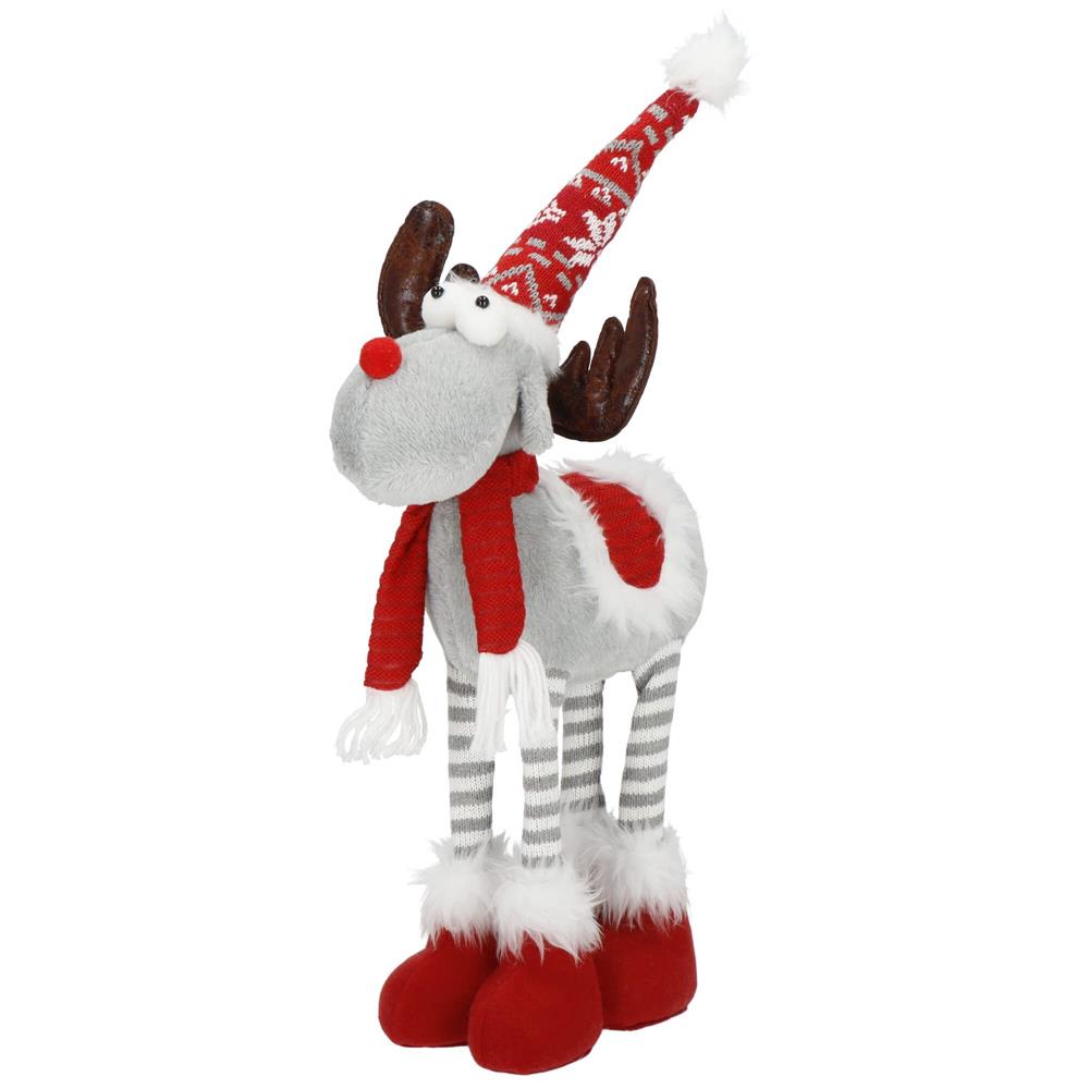 Figurina Craciun, Ren, picioare telescopice, iluminare LED, 61cm