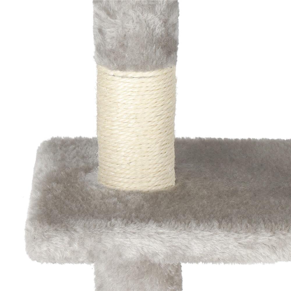 Ansamblu de joaca pentru pisici, cu loc pentru zgariat, ascuns, culcus, soricei, 108cm, gri