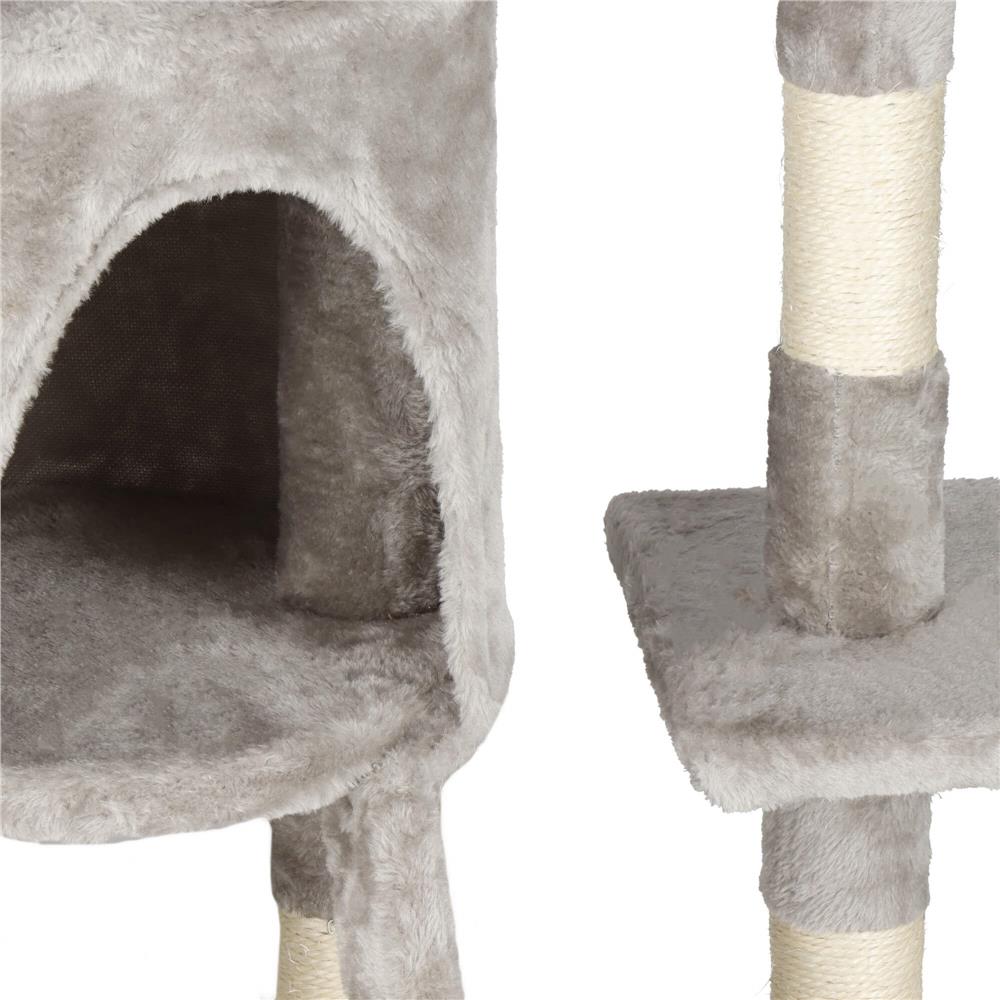 Ansamblu de joaca pentru pisici, cu loc pentru zgariat, ascuns, culcus, sfoara, 96cm, gri