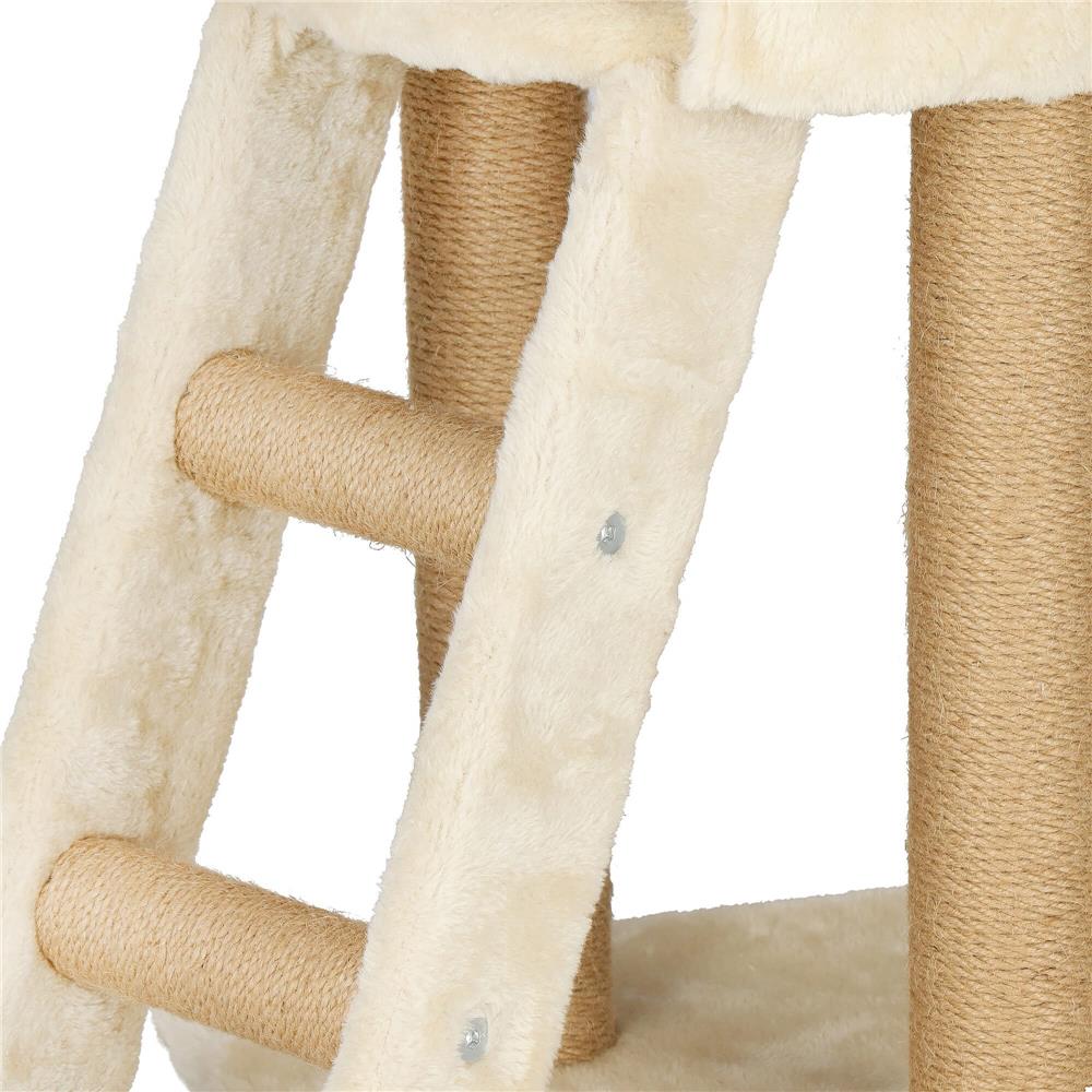 Ansamblu de joaca pentru pisici, cu loc pentru zgariat, ascuns, culcus, mingi, 136cm, crem