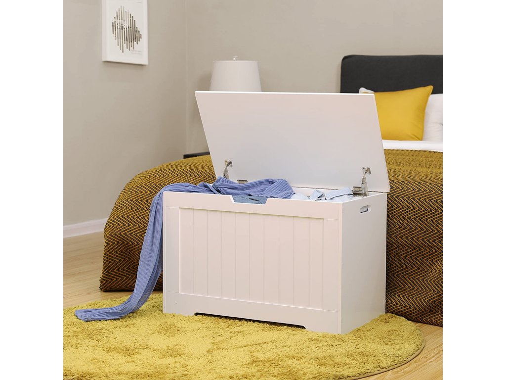 Banca cu spatiu depozitare, pentru hol sau dormitor, din PAL, 76x40x48cm, alb