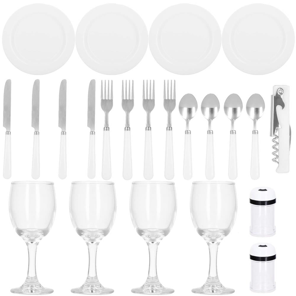 Cos de picnic echipat pentru 4 persoane Deluxe, din rachita, cu vesela si tacamuri, izolat termic, maro