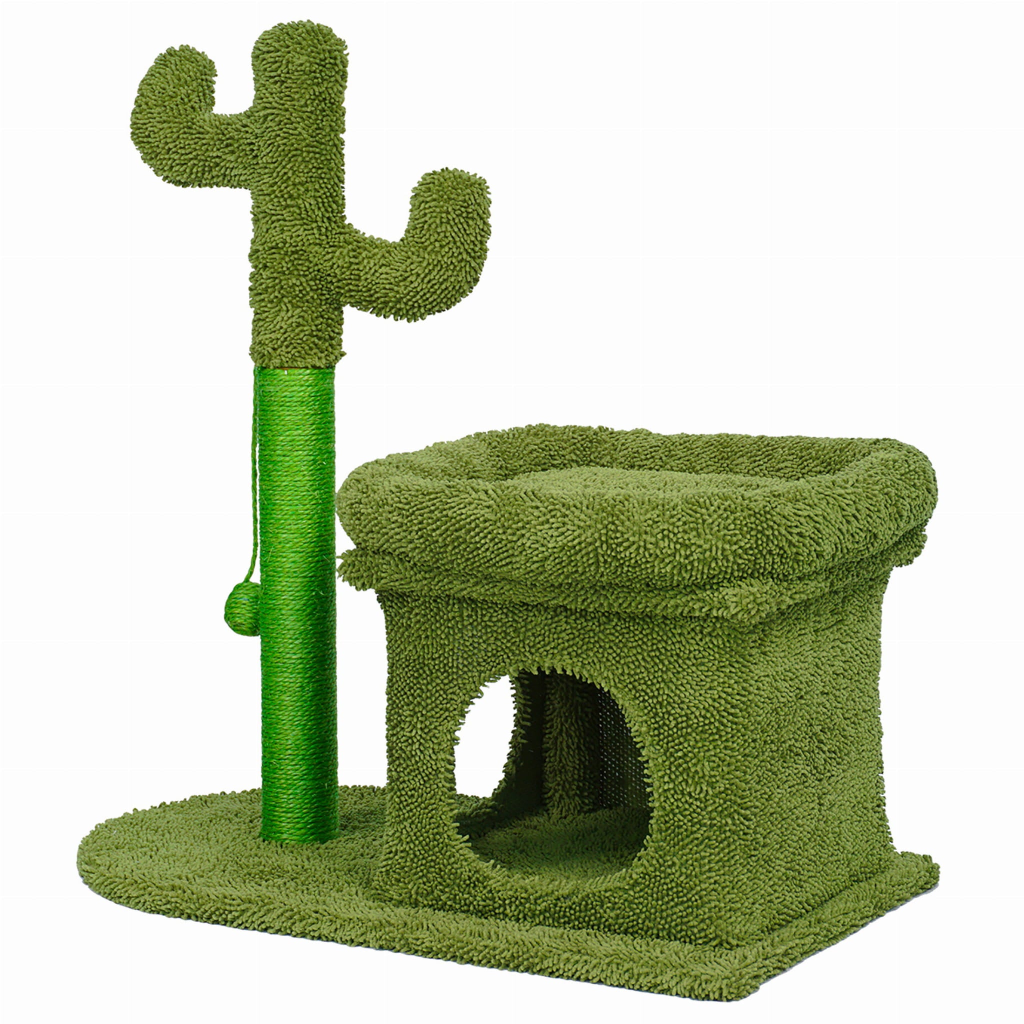 Ansamblu de joaca pentru pisici, model cactus, ascunzatoare, culcus, 63x40x72cm, verde