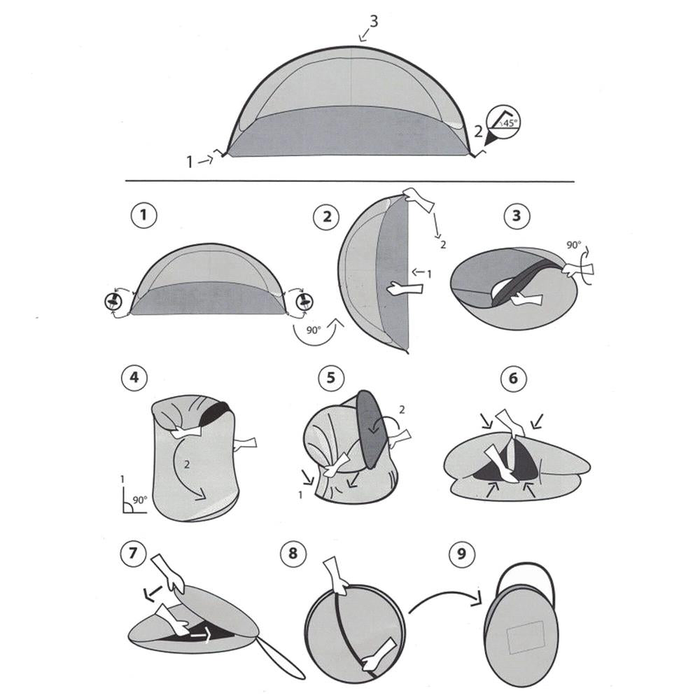 Cort plaja si picnic semi-deschis Sersimo, protectie UV, 200x120x110cm, gri