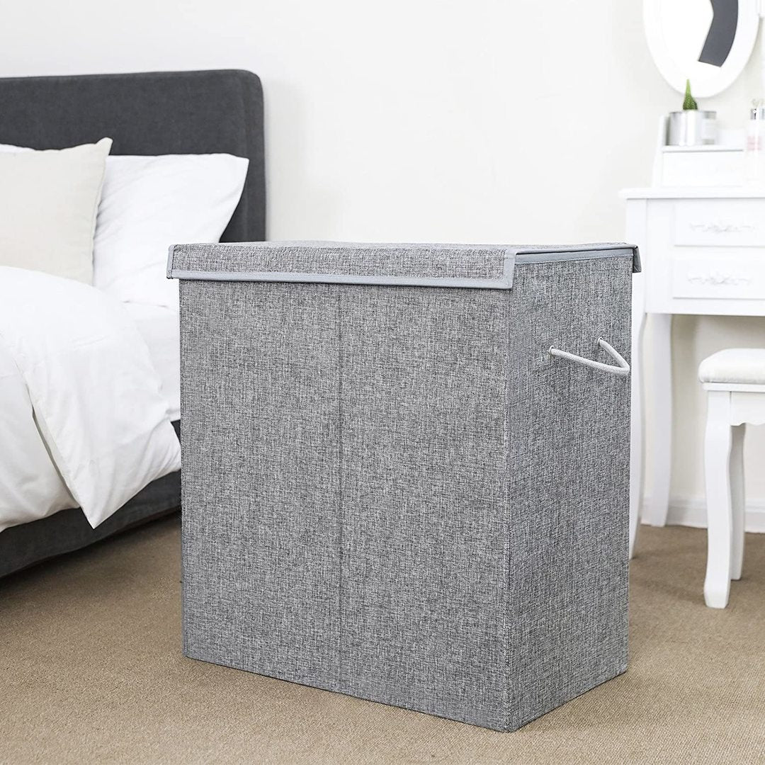 SONGMICS Cos de rufe textil, pliabil, 2 compartimente, saci detasabili, 142L, 60x36x66cm, gri