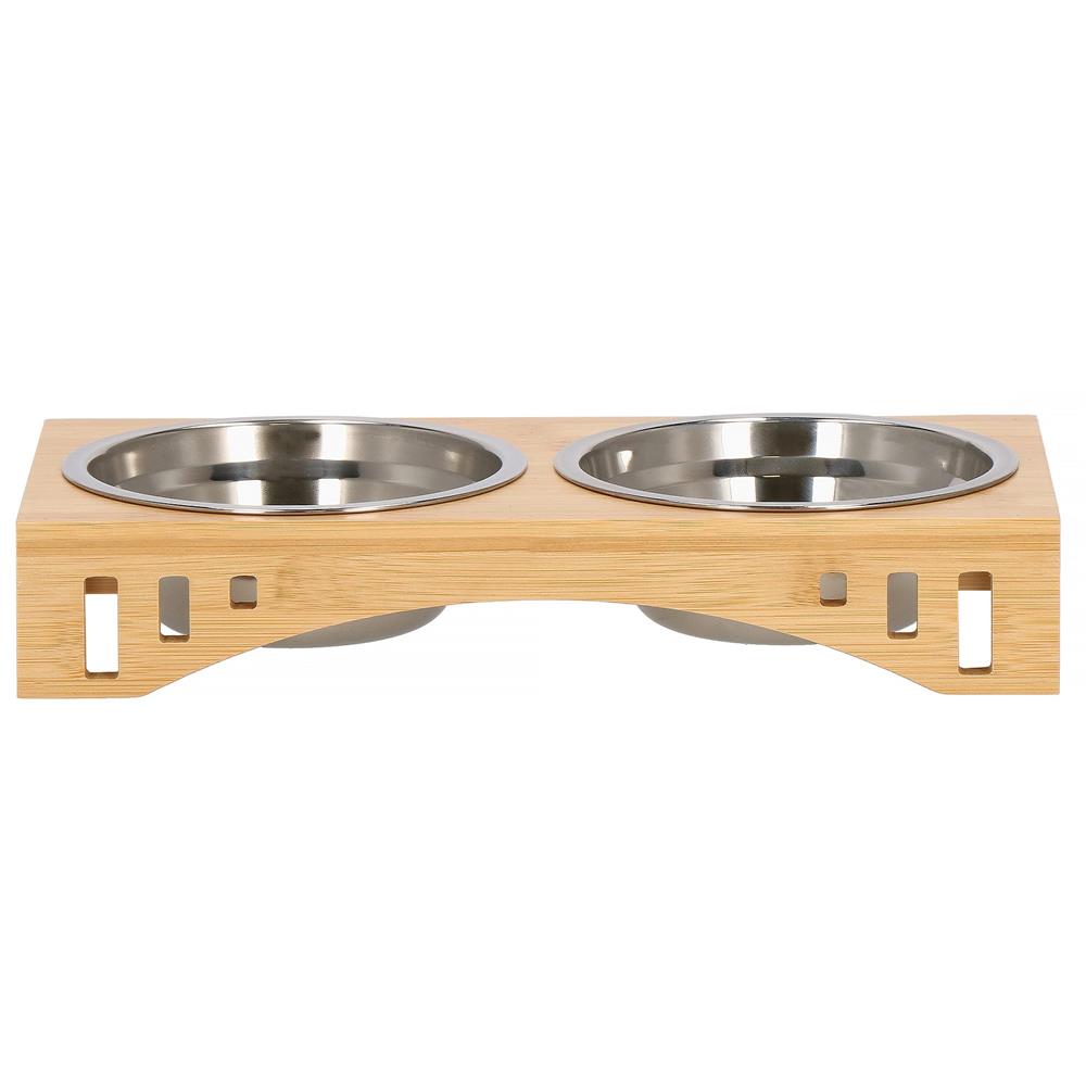 Set de 2 castroane din inox cu suport de bambus, 2x14cm