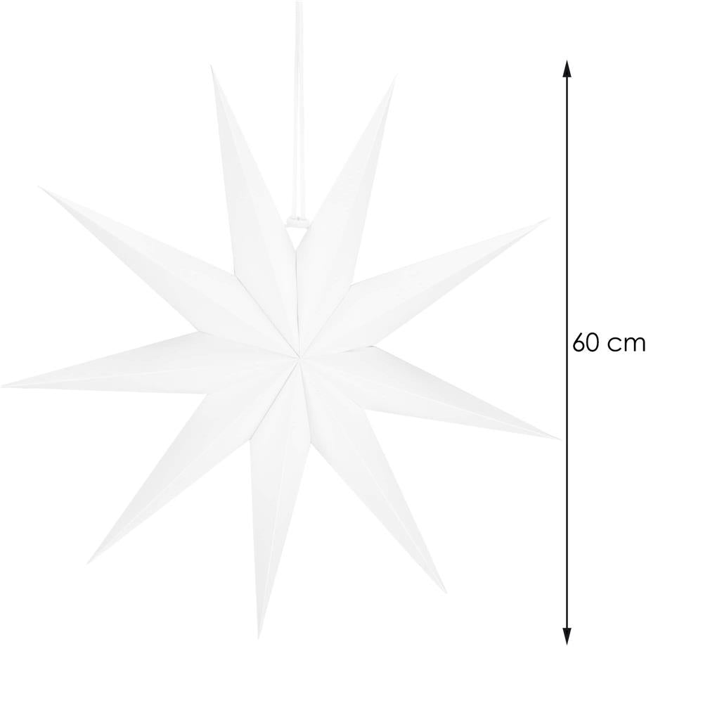 Stea decorativa 3D din hartie, cu 9 colturi, 60cm, alba