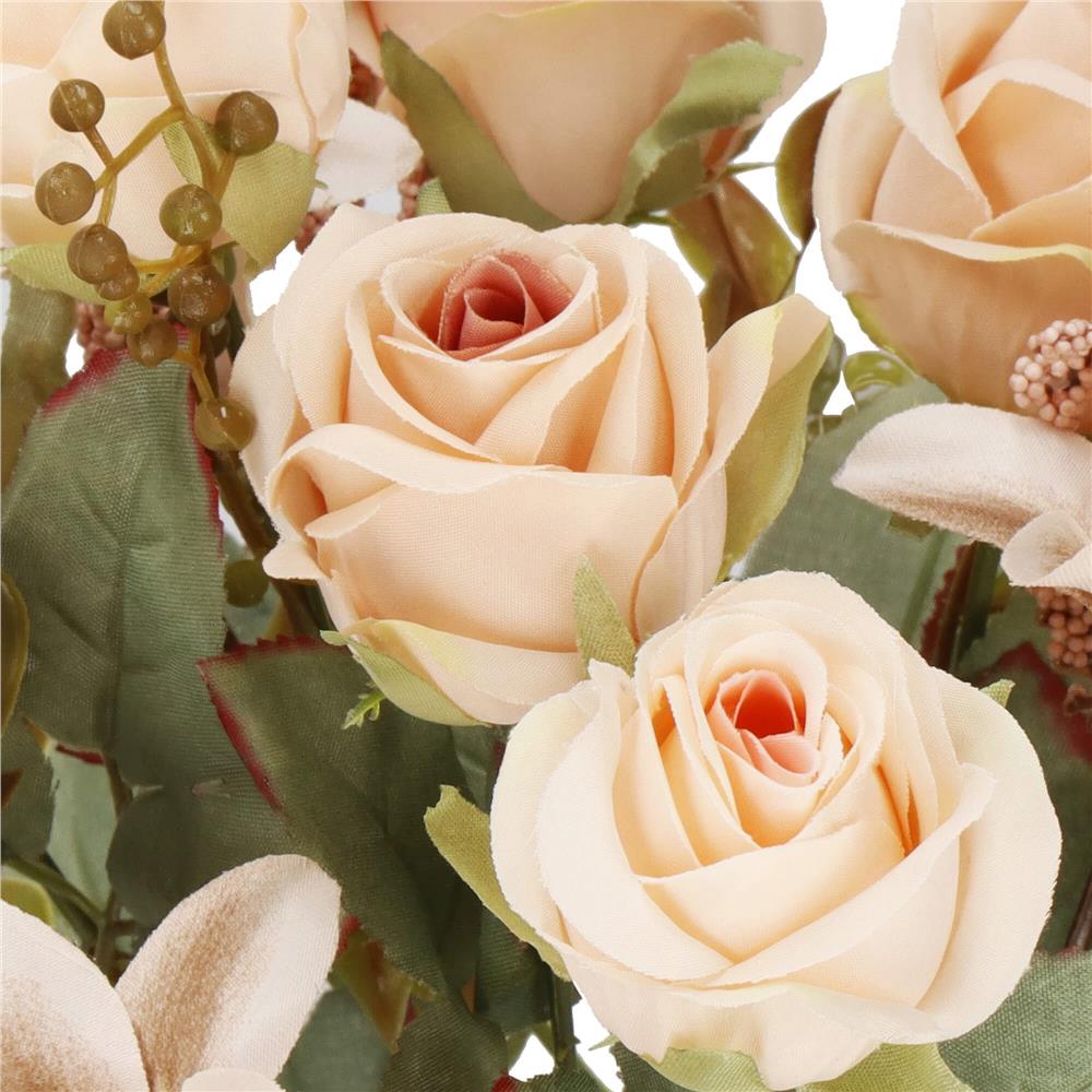 Buchet de flori artificiale din poliester, 10 fire trandafiri si crini, 37cm, crem