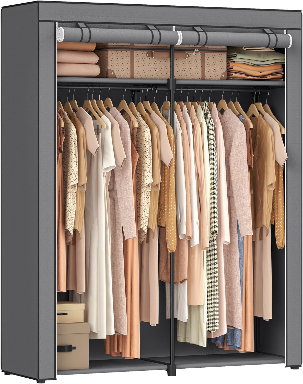 SONGMICS Garderoba pentru depozitarea hainelor, din material textil, cu 2 bare pentru umerase, 43x140x174cm, gri