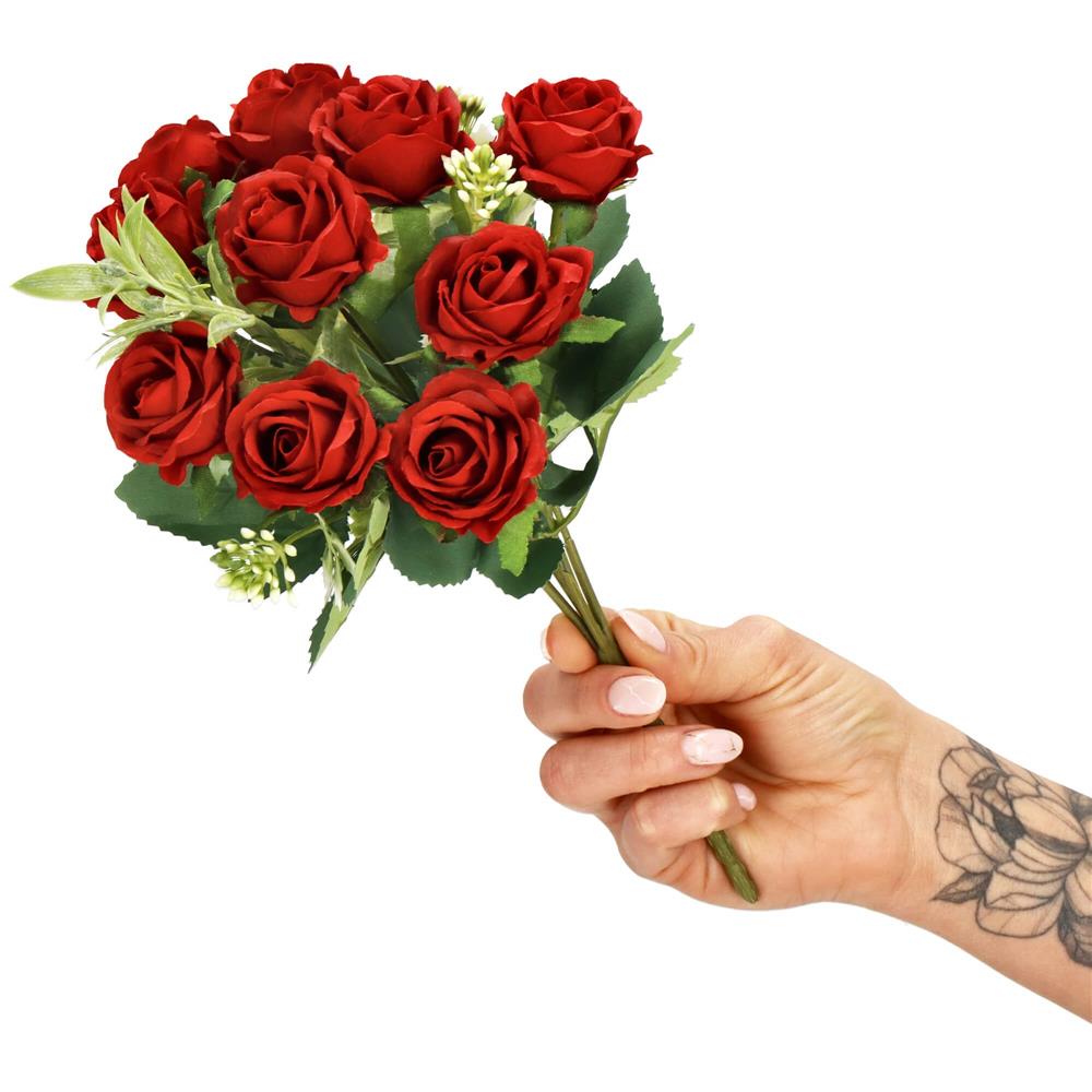 Buchet de flori artificiale din poliester, 10 fire trandafiri, 30cm, rosu