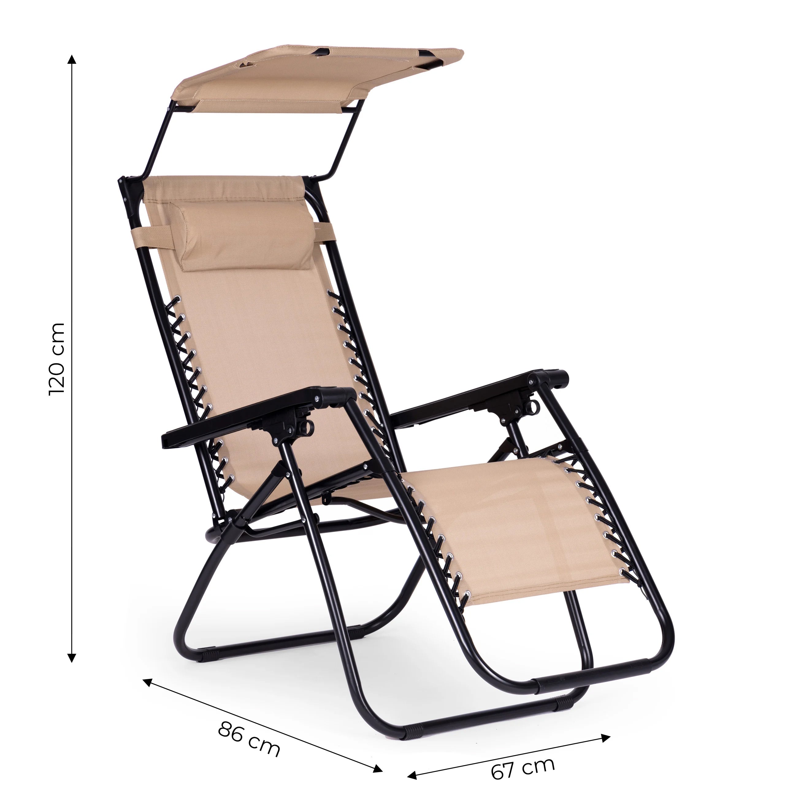 Sezlong pliabil 86x67x120 cm, zero gravity, copertina reglabila, spatar 3 pozitii, cadru otel si material impermeabil, bej
