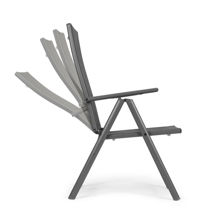 Set 4 scaune gradina 70x57x106 cm, pliante cu spatar reglabil 7 pozitii, structura otel si textilena, gri