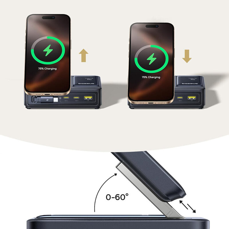 INCARCATOR retea Baseus NOMOS 5-in-1 Desktop Charger, Quick Charge 140W, incarcare wireless 15W max. Qi2, 3 x USB Type-C, 1 x USB, negru "P10170902123-00" - 6932172673406