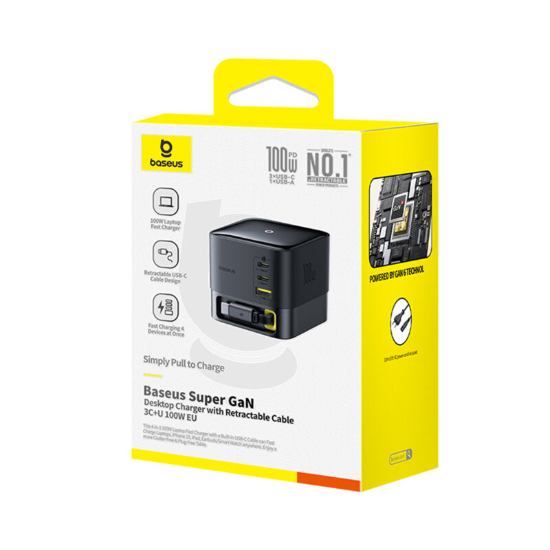 INCARCATOR retea Baseus Super GaN, Quick Charge 100W, 3 x USB Type-C, 1 x USB, negru "P10164001123-00" - 6932172668938