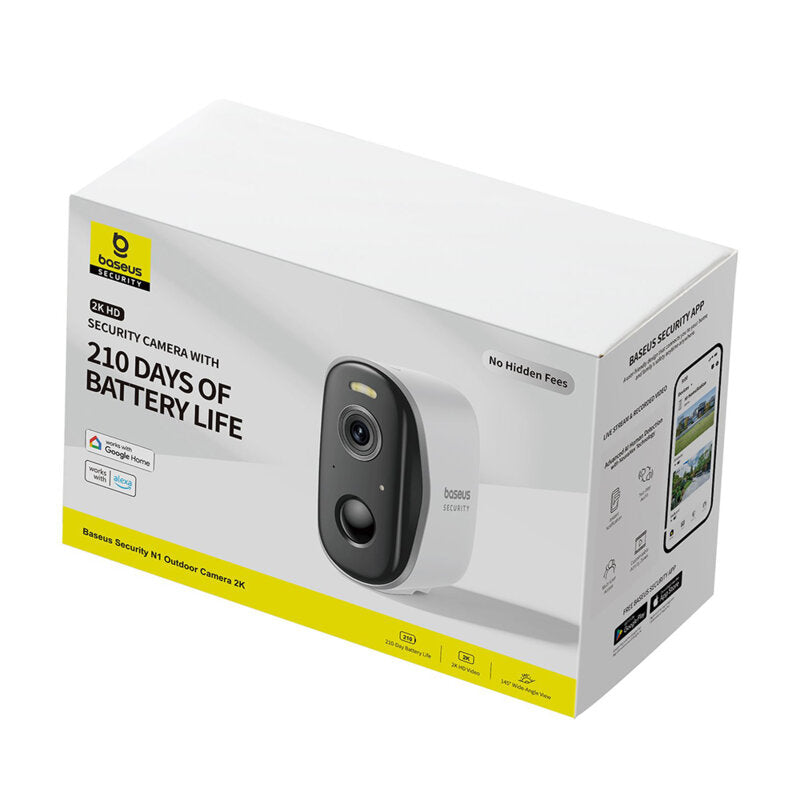 CAMERA IP Exterior Baseus N1, 2K, 2304 x 1296, acumulator integrat, unghi pana la 145 grade, IP67, dist. IR 30 m, tip lentila fixa 3 mm, 3 Mpx, wireless, slot SD card, "S0ST002130" (timbru verde 0.8 lei)