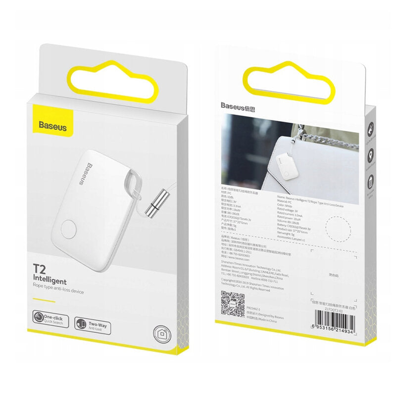 LOCALIZATOR Baseus Intelligent T2, tag, durata viata baterie 180 zile, distanta localizare 10m, alb "ZLFDQT2-02" - 6953156214934
