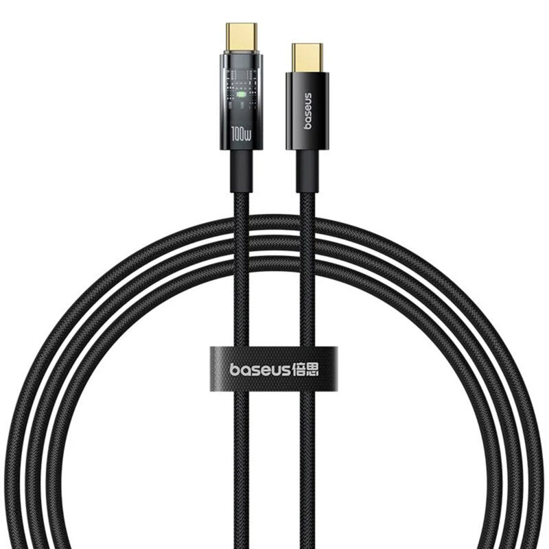 CABLU alimentare si date Baseus Explorer, Fast Charging Data Cable pt. smartphone, USB Type-C la USB Type-C 100W, oprire automata incarcare, braided, 1m, negru "P10319703111-00" - 6932172660611