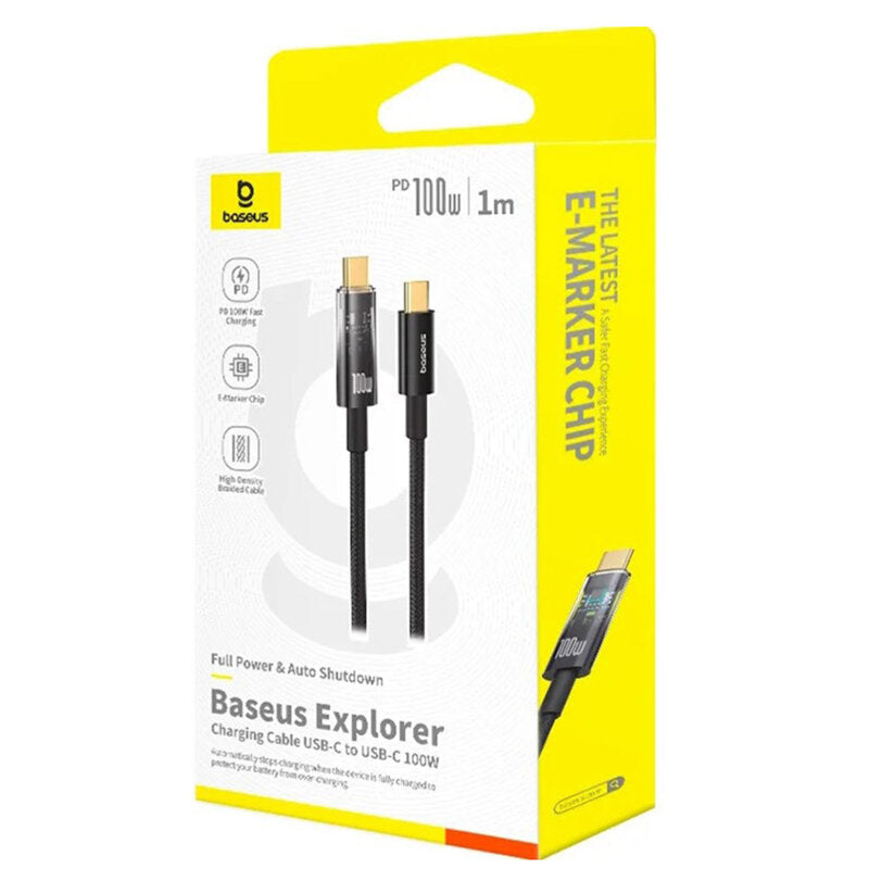 CABLU alimentare si date Baseus Explorer, Fast Charging Data Cable pt. smartphone, USB Type-C la USB Type-C 100W, oprire automata incarcare, braided, 1m, negru "P10319703111-00" - 6932172660611