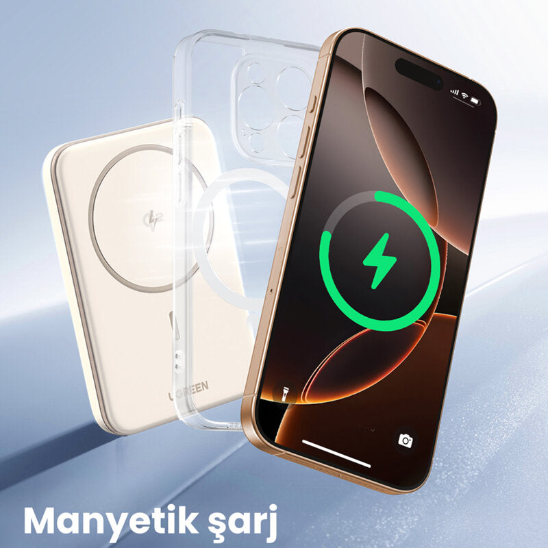 POWER BANK Ugreen "PB560", 5000mAh, 15W, prindere magnetica Iphone 12 and later, 1 x USB Type-C input/output, bej, "25207" - 6941876222070
