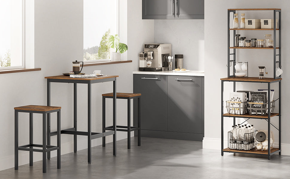 VASAGLE Set masa si scaune de bar, masa 60x60x90cm si 2 scaune 30x40x65cm, stil industrial, maro rustic