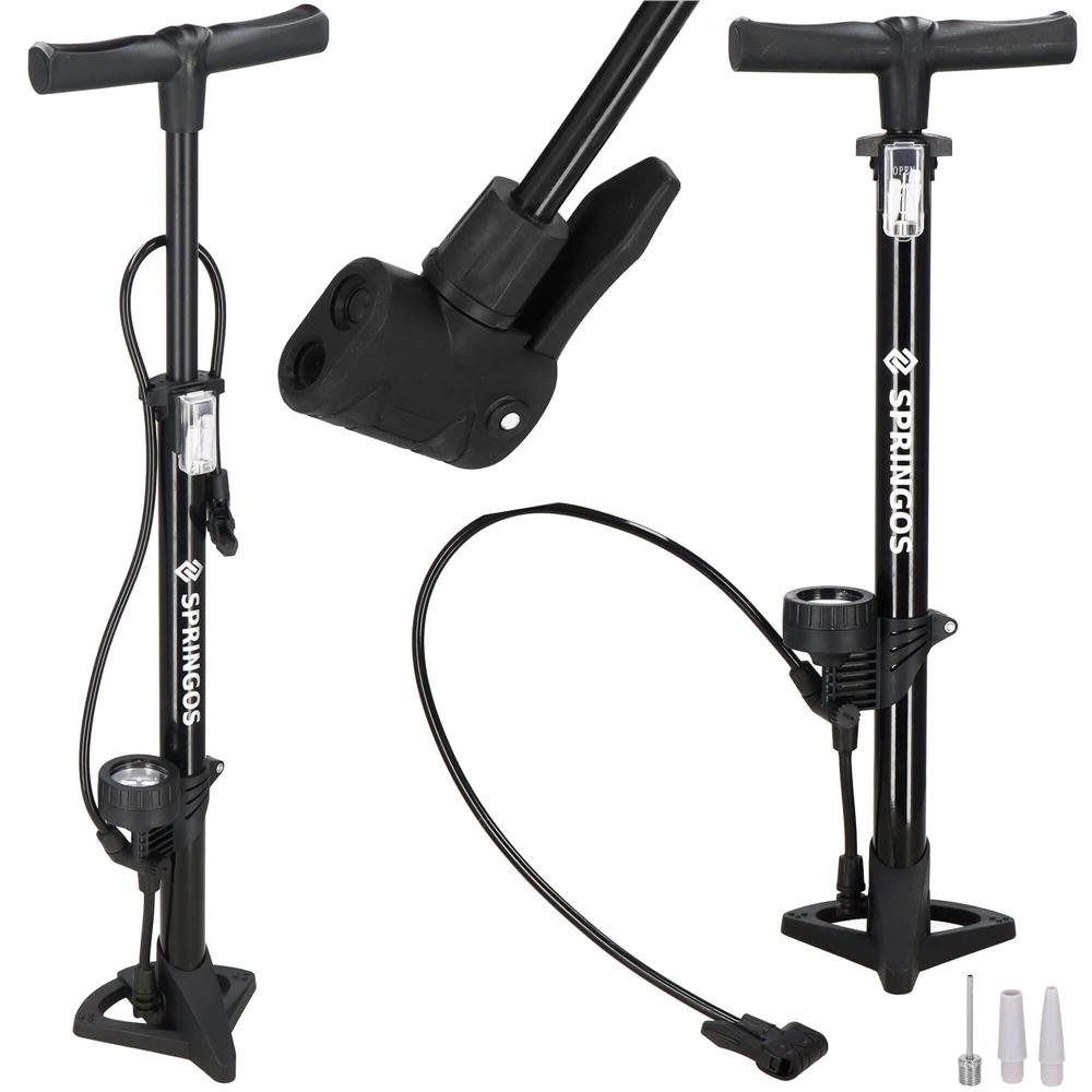 Pompa bicicleta cu manometru, accesorii umflare mingi si articole gonflabile, 160PSI, aluminiu, 60cm