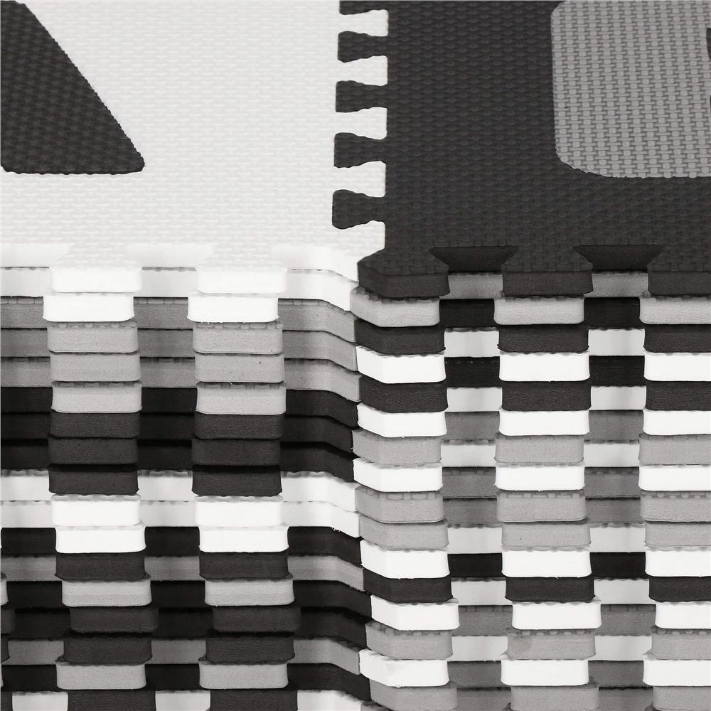 Covor din spuma pentru copii, tip puzzle alfabet si numere, 110 piese, termoizolant, 175x175 cm, negru, gri