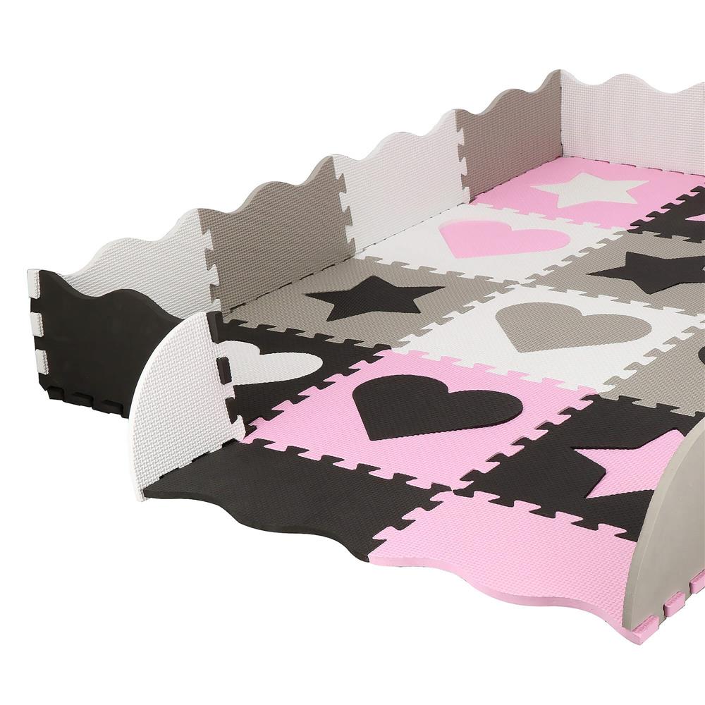 Covor din spuma pentru copii, tip puzzle forme, 52 piese, termoizolant, 150x150 cm, gri roz