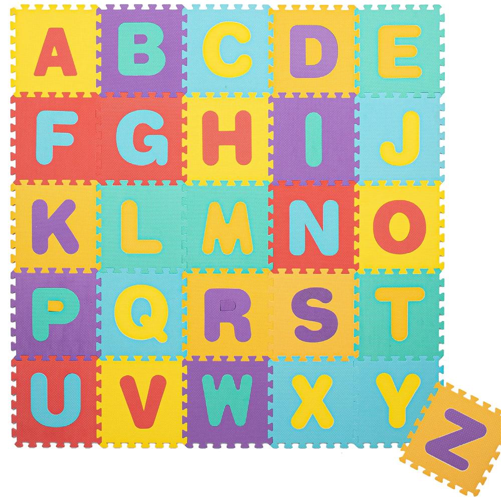 Covor din spuma pentru copii, tip puzzle alfabet, 61 piese, termoizolant, 170x150 cm, multicolor