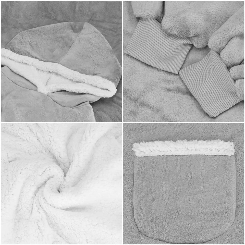 Patura tip hanorac, cu maneci, gluga si buzunare, material plus, marime universala, gri